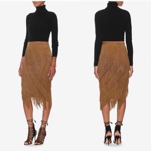 Intermix Suede Fringe High Waisted Midi Skirt